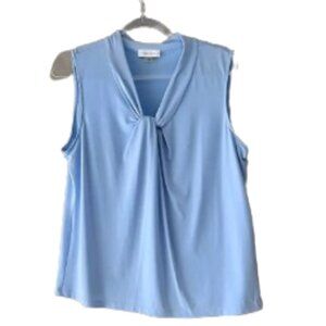 Calvin Klein Light Blue Sleeveless Knot Front Blouse Top